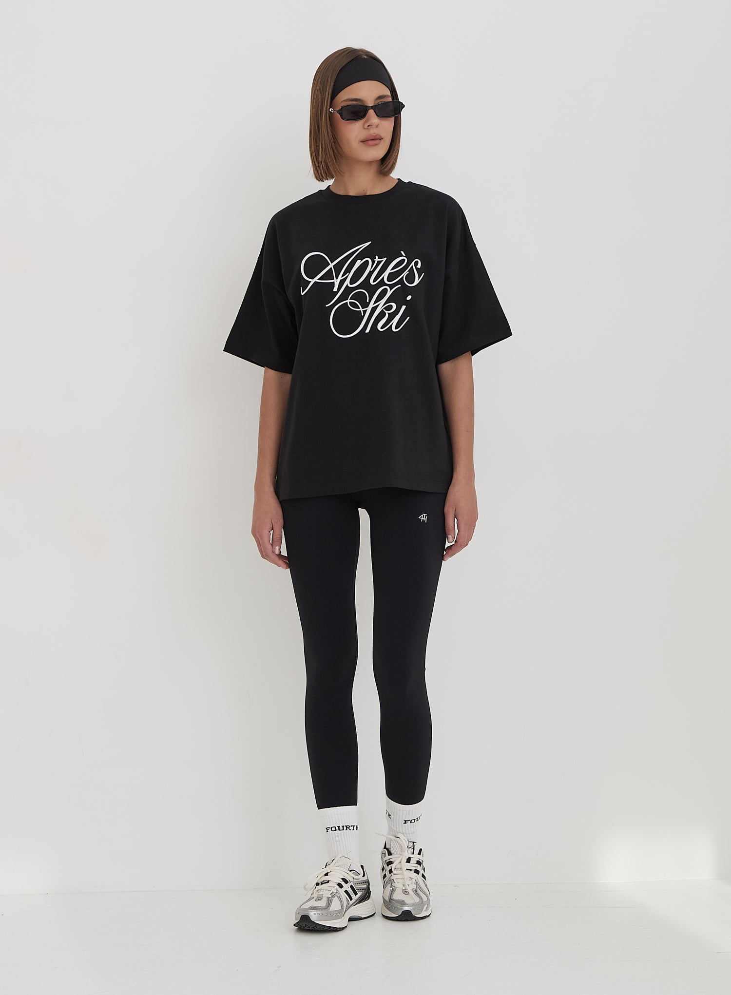 Black Embroidered Apres Ski Slogan T-Shirt